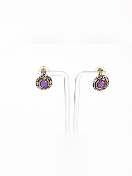 Jewelry - 1990s pierced earrings like new Faux amethyst silver-tone frame gold-tone bezel